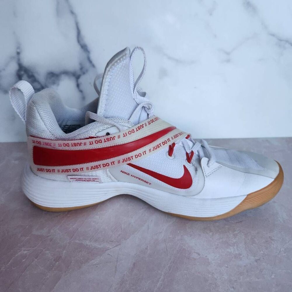 Nike strap over hyperset 8.5 white red chunky athletic gym shoes